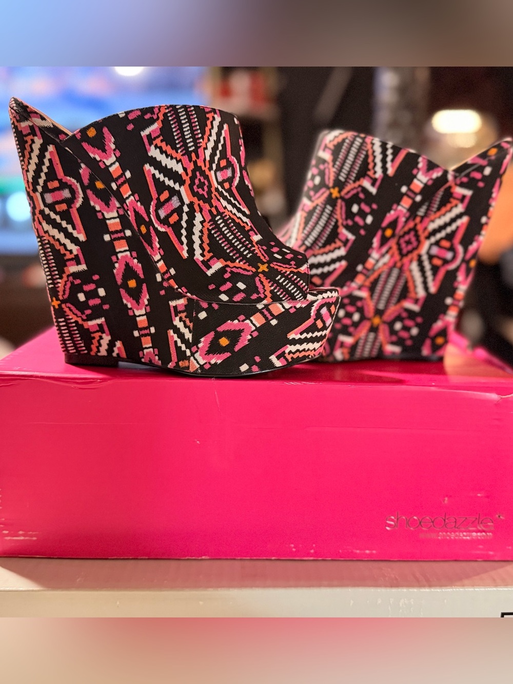 Pink & black platform wedges